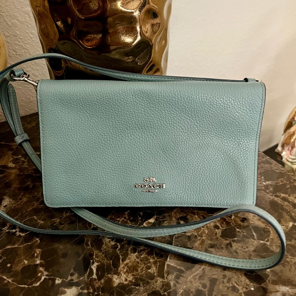 Coach Blue Leather Convertible Clutch Crossbody Bag w/Removable Adjustable Strap